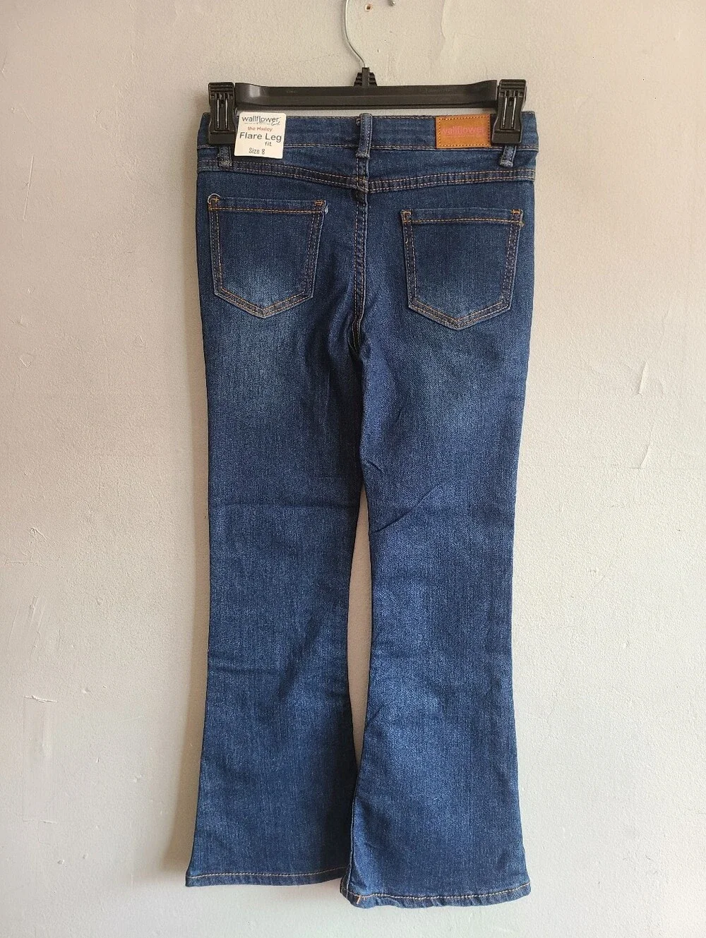 NEW girl's size 8 Wallflower dark wash Hailey flare jeans w/rhinestone detail